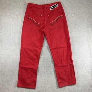 Vintage Y2K LOT 29 Jeans Mens 32x30 Red Straight Leg Baggy Hip Hop Embroidered